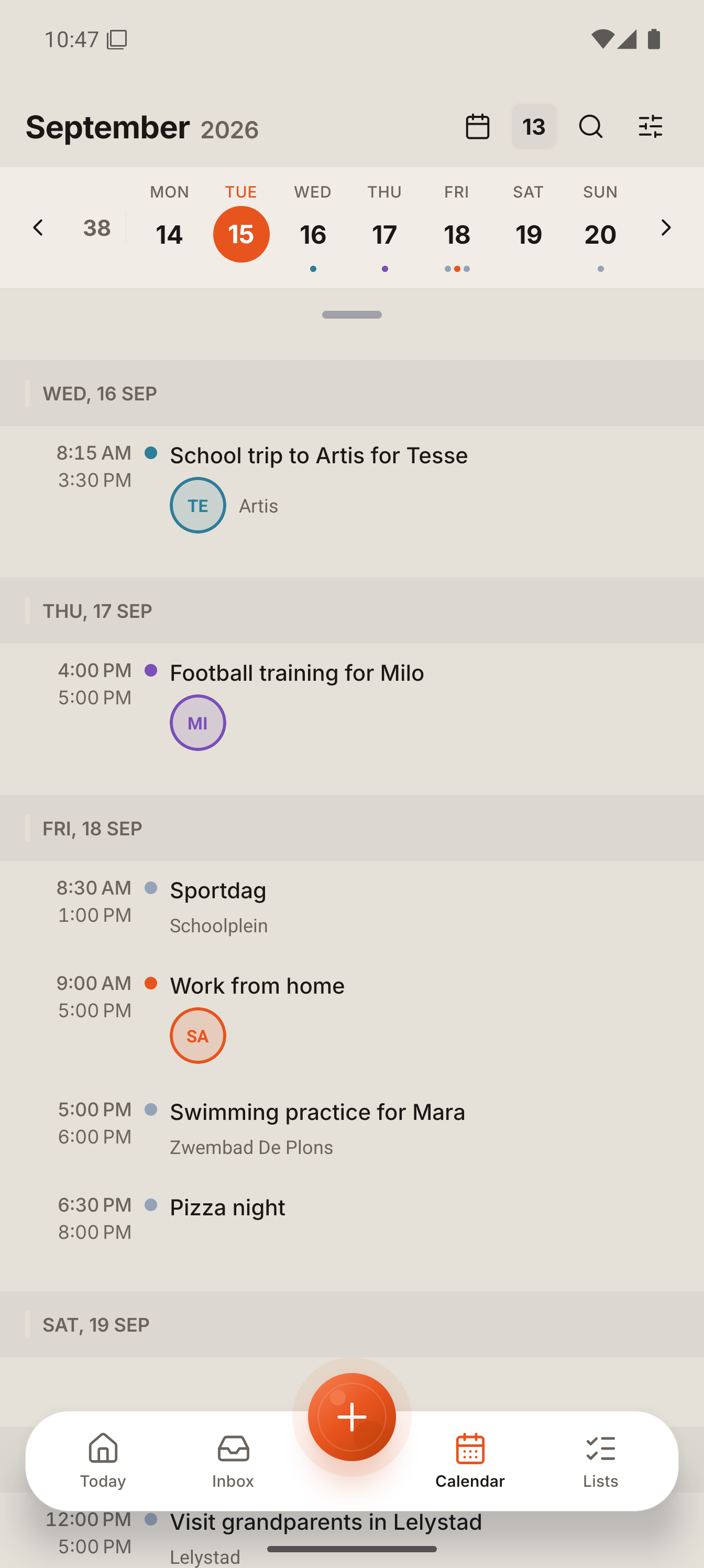 One week for the whole household, each child in their own colour. Screen capture from the Larevio app