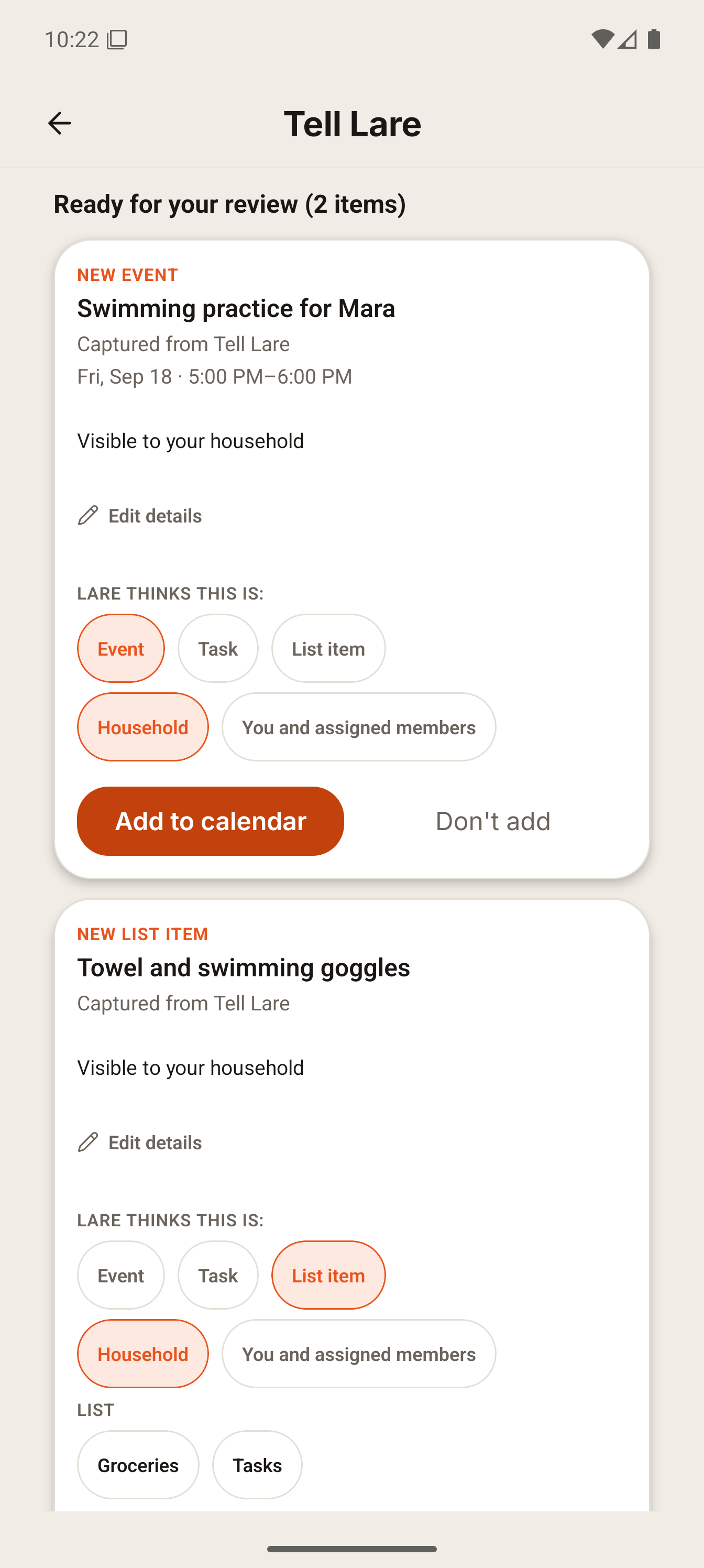 Romanian message in, English proposals out. Screen capture from the Larevio app